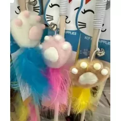 Juguete caña para gatos huellas y plumas